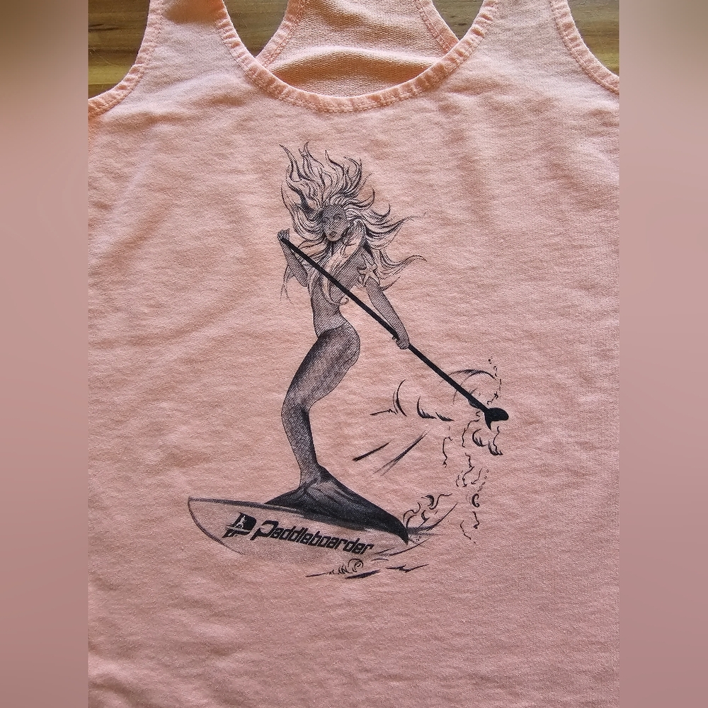 Orange/Coral Mermaid Paddleboarder Tank Top- Size Small - Picture 2 of 7